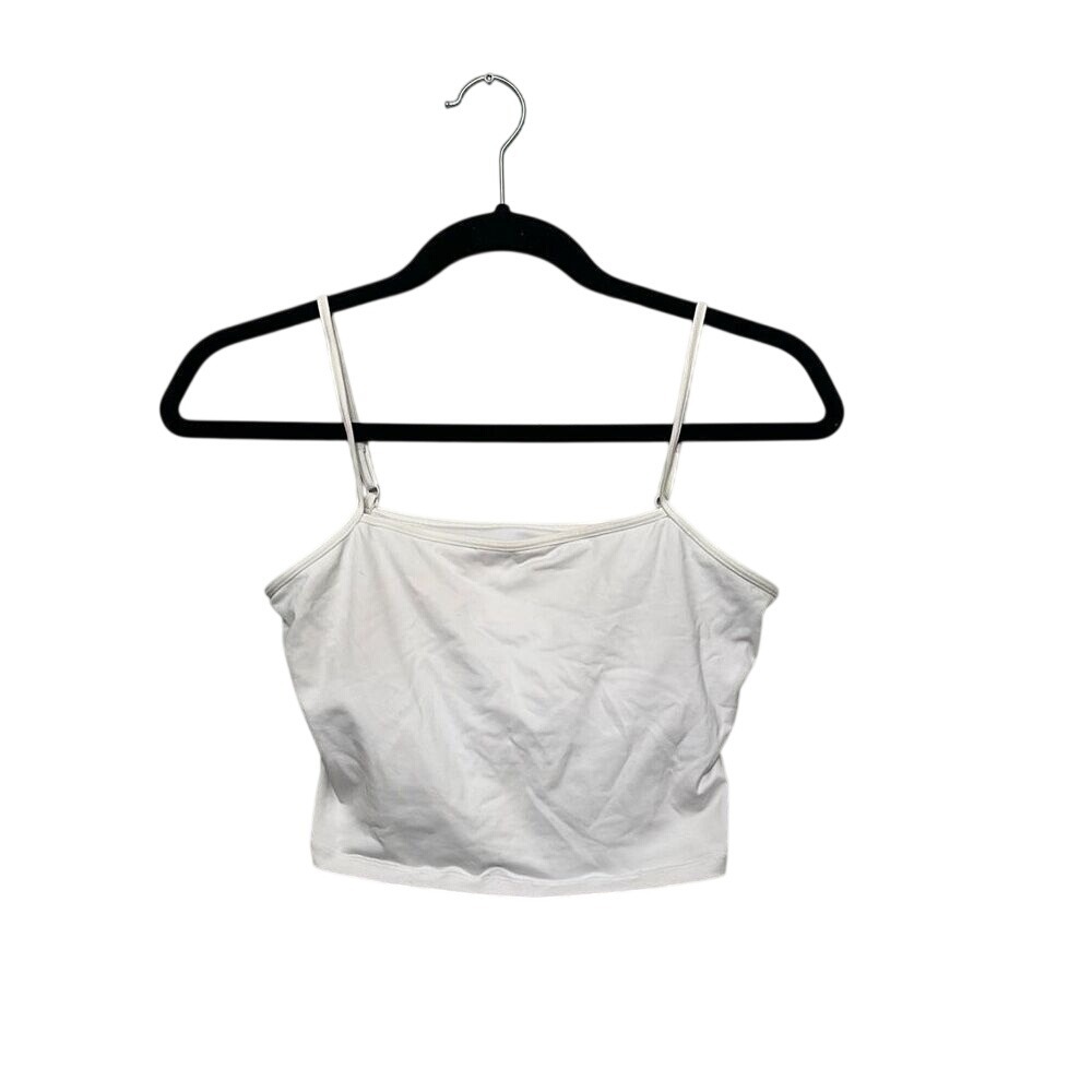 Alo Yoga Womens White Admire Tank Square Neck Spaghetti Strap Crop Top Small